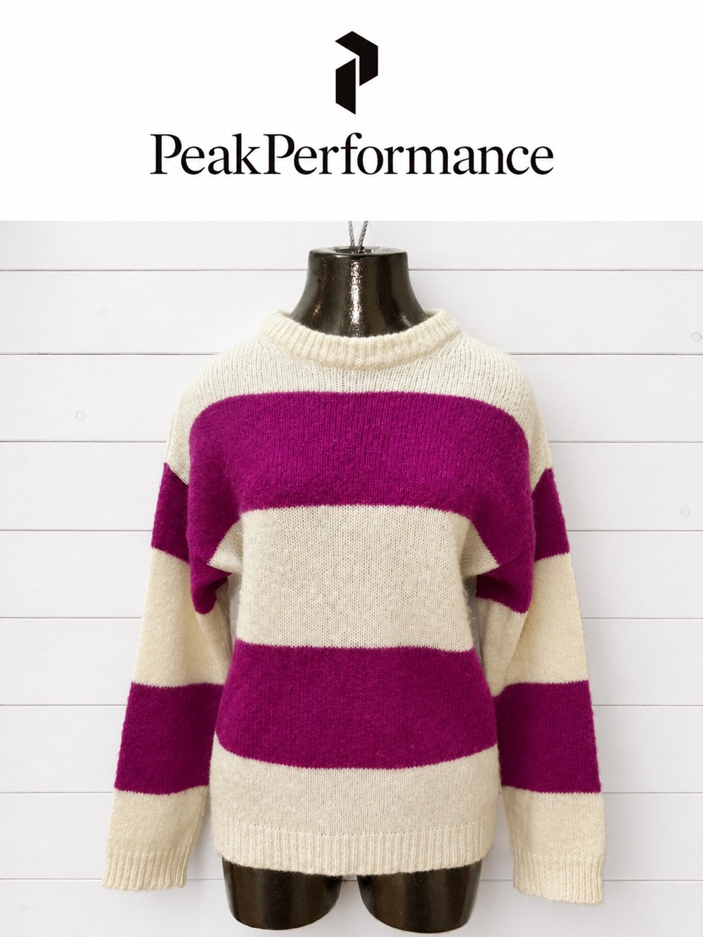 Peak Performance Alpaca Blend Striped Sweater – Cream & Fuchsia – Size XS